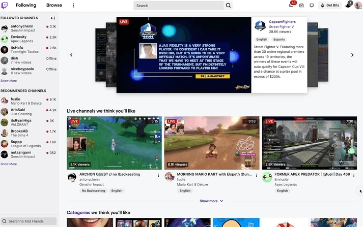 Twitch clips interface example 1