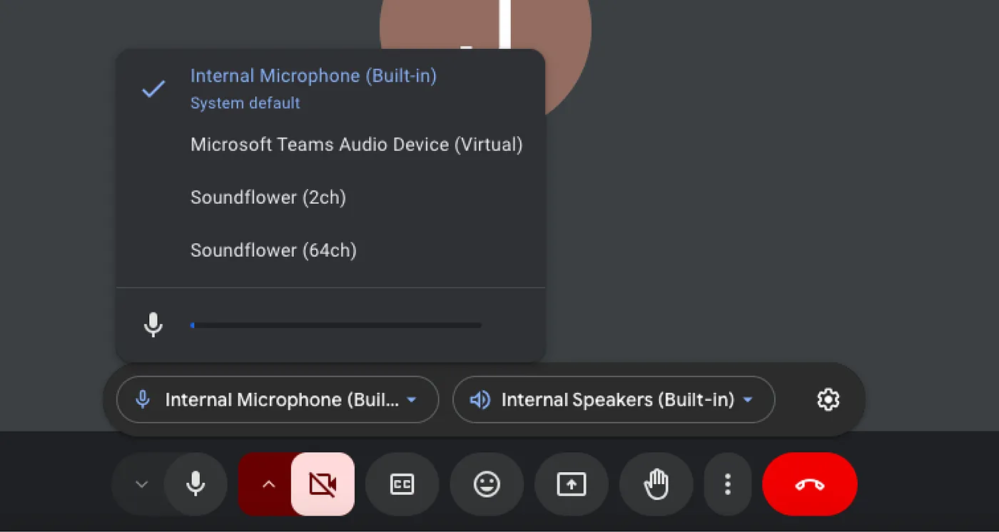 Microphone and camera controls in Google Meet